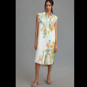 Anthropologie The Lillian Cap-Sleeve Button-Front Midi Dress by Maeve